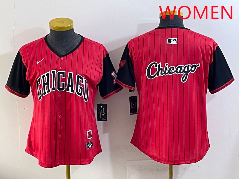 Women Chicago White Sox Blank Red Stripe Joint Name Nike 2025 MLB Jersey style 15->women mlb jersey->Women Jersey
